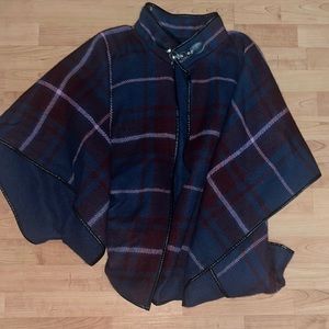 APT9 checkered cape, pink magenta and navy blue with faux leather trim